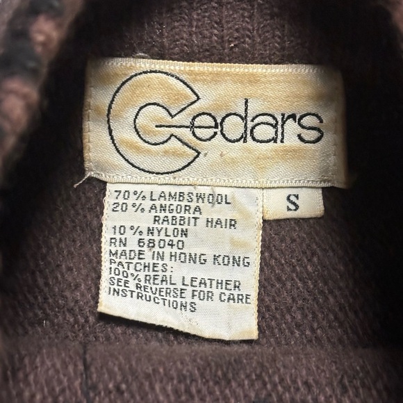 Vintage 80s Cedars Lambswool Angora Sweater S Hong Kong Leather Hedgehog - Picture 5 of 11